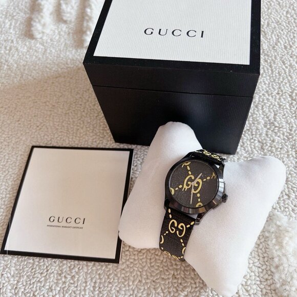 Gucci G-Timeless Ghost YA1264019 Quartz Black/Yellow Dial Steel 38mm Watch * NEW - Picture 1 of 8